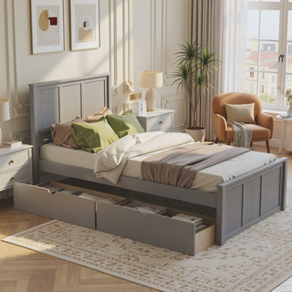 Sunvega Twin Size Platform Bed with Trundle in Espresso Made of Solid Wood