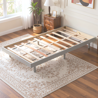 Sunvega Modern Floating Platform Bed Frame in Walnut with Sturdy Wood Construction