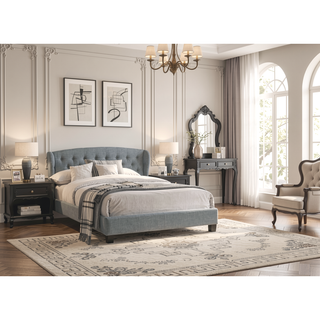 Sunvega Modern Contemporary Wing Back Button Tufted Adjustable Headboard Queen Size Bed