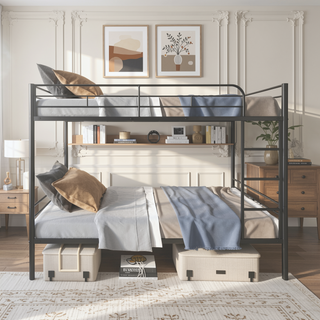 Sunvega Twin over Twin Bunk Bed with Metal Frame and Guardrails for Safety