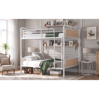 Sunvega Industrial Twin XL over Twin XL Metal Bunk Bed with Safety Rails and Ladder