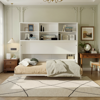 Sunvega Modern White Twin Size Murphy Bed with Shelf Storage for Bedroom