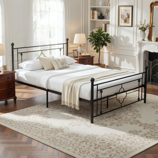 Sunvega Black Finish Twin Platform Bed Canopy Metal Frame Modern Traditional