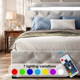 Sunvega Full Size Upholstered Platform Bed Frame with Headboard and USB Charging