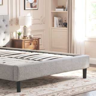 Sunvega Modern Channel Tufted Linen Stone Upholstered Full Size Platform Bed