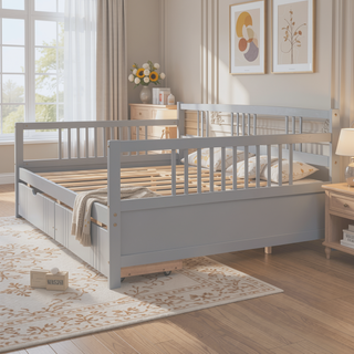 Sunvega Full Size Wood Daybed with Two Drawers for Extra Storage Space, White