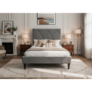 Sunvega Adjustable Velvet Upholstered Twin Bed with 12 Slat Support System