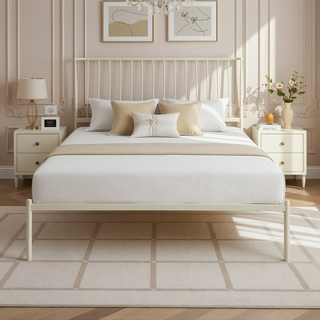 Sunvega Metal Frame Queen Platform Bed with Black Finish Angle Headboard