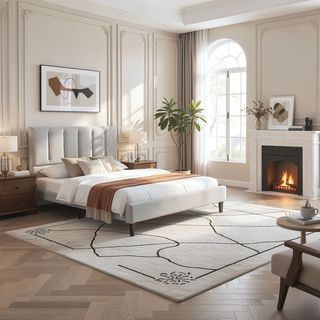 Sunvega Modern Channel Tufted Linen Stone Upholstered Full Size Platform Bed