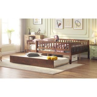Sunvega Natural Twin Size Wood Daybed with Trundle and Fence Guardrails