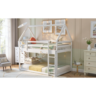 Sunvega Twin Size House Bunk Bed with Slide and Ladder for Kids Room