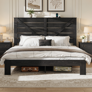 Sunvega Full Size Metal Platform Bed Frame with Headboard and Under Bed Storage