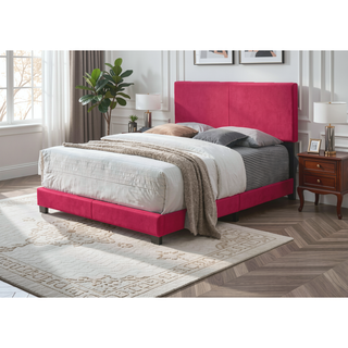 Sunvega Pink PU Fabric Upholstered Platform Bed Frame with Headboard and Footboard