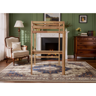 Sunvega Pink Rubber Wood Twin High Loft Bed with Safety Guardrail and Built-in Desk