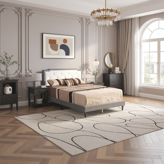 Sunvega Stylish Casual Gray Queen Bed Frame with Durable Support