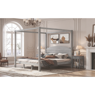 Sunvega King Size Canopy Platform Bed with Headboard and Sturdy Support Legs