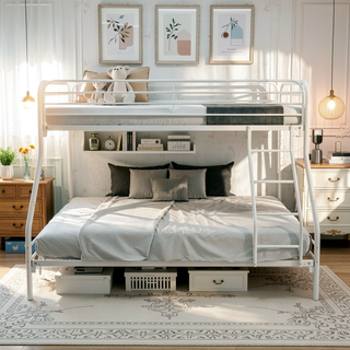 Sunvega Heavy Duty Twin Over Full Metal Bunk Bed with Enhanced Guardrail and Inclined Ladder