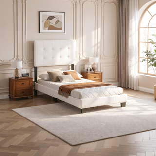 Sunvega Twin Bed Frame in Crisp White for Compact Living Areas