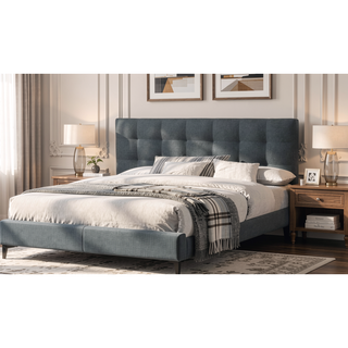 Sunvega Modern Light Gray Upholstered Tufted Headboard California King Platform Bed