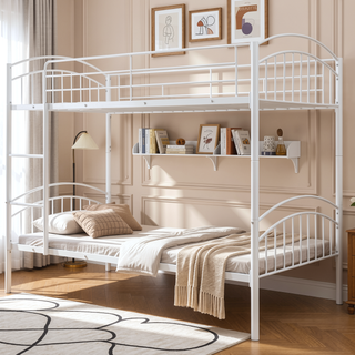 Sunvega Twin Over Twin Metal Bunk Bed with Chrome Finish Separates into Two Beds