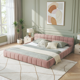 Sunvega King Size Upholstered Bed Frame with Thick Chenille Fabric Headboard