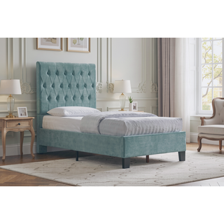 Sunvega Light Blue Twin Upholstered Bed with Transitional Style for Bedroom