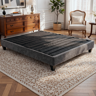 Sunvega Modern Dark Gray Linen Upholstered Twin XL Platform Bed Base
