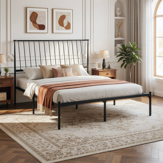 Sunvega Metal Frame Queen Platform Bed with Black Finish Angle Headboard