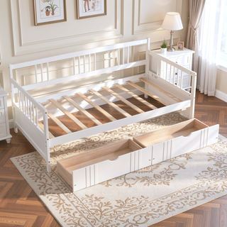 Sunvega Full Size Daybed with Twin Trundle Solid Wood Frame for Living Room