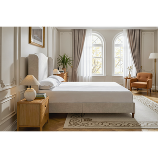 Sunvega Minimalist Upholstered Wingback Queen Bed with 54 Inch Headboard