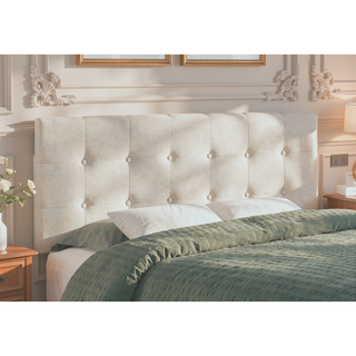 Sunvega Button-Tufted Upholstered Beige Linen Look Headboard for Full Size Bed