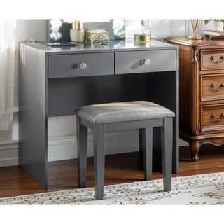 Sunvega Gray Makeup Vanity Stool Set with 10 Lights USB Port and Outlet