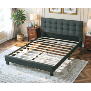 Sunvega Modern Light Gray Upholstered Tufted Headboard California King Platform Bed