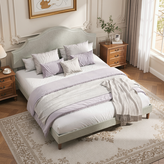 Sunvega King Size Upholstered Platform Bed with Adjustable Linen Headboard