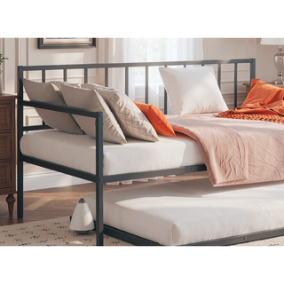 Sunvega Contemporary Black Metal Twin Daybed With Trundle and Full Frame