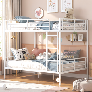 Sunvega Full Over Full Metal Bunk Bed with Chrome Finish and Guardrails