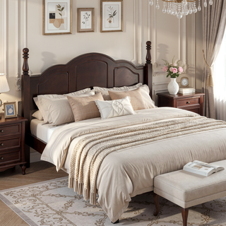 Sunvega Retro Style Solid Wood Platform Bed Frame with Slat Support for Full Size Mattress