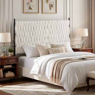 Sunvega Braided Matisse Queen Size Headboard with Sherpa Upholstery and Black Metal Frame
