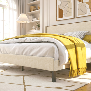 Sunvega Queen Size Metal Platform Bed with Storage Headboard and USB Charging Station