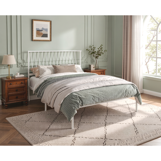 Sunvega Metal Frame Queen Platform Bed with Black Finish Angle Headboard