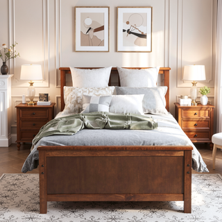 Sunvega White Twin Size Wood Platform Bed with Headboard and Sturdy Wood Slat Support