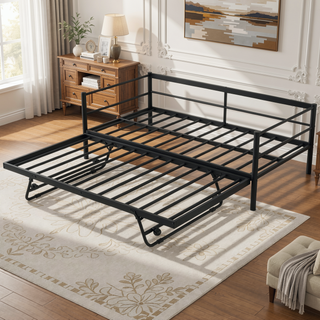 Sunvega Twin Size Metal Daybed with LED Light Strip and Adjustable Trundle