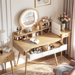 Sunvega Makeup Vanity Desk with 3 Adjustable Lighted Mirror and 4 Drawers