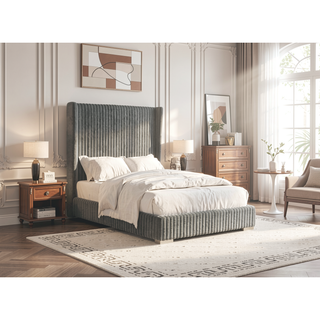 Sunvega Contemporary White Fur Chenille Fabric Mattress Ready Queen Size Bed