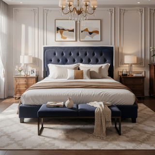 Sunvega Guyancourt Charcoal Upholstered Eastern King Panel Bed with Nailhead Trim
