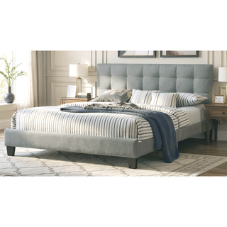 Sunvega Modern Light Gray Upholstered Tufted Headboard California King Platform Bed