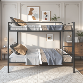 Sunvega Twin over Twin Bunk Bed with Metal Frame and Guardrails for Safety