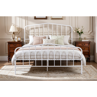 Sunvega Contemporary Full Size Metal Bed with Full Metal Construction and White Finish