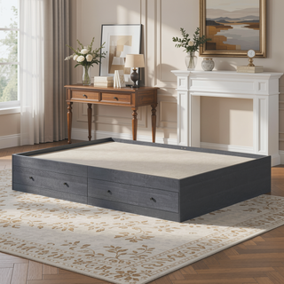 Sunvega Black Queen Size Storage Bed with Spacious Under-Bed Drawers