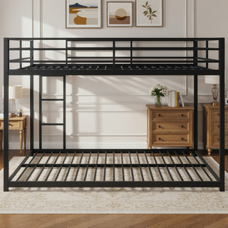 Sunvega Full over Full Metal Bunk Bed with Ladder and Guardrail for Bedroom